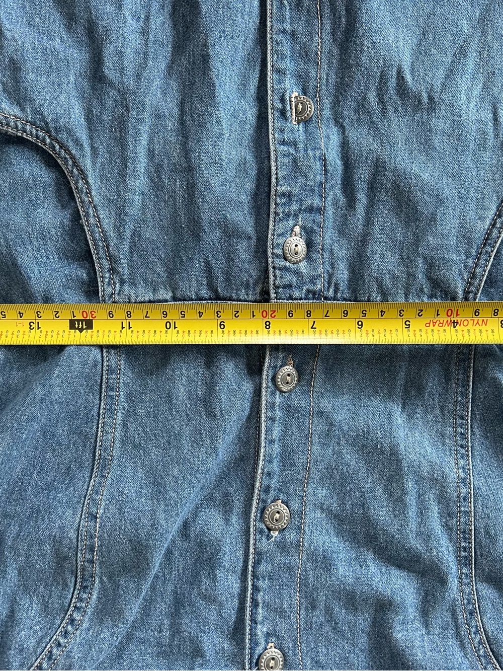 Vintage-Blue Denim Button-Front Dress w. Pockets - Picture 8 of 9